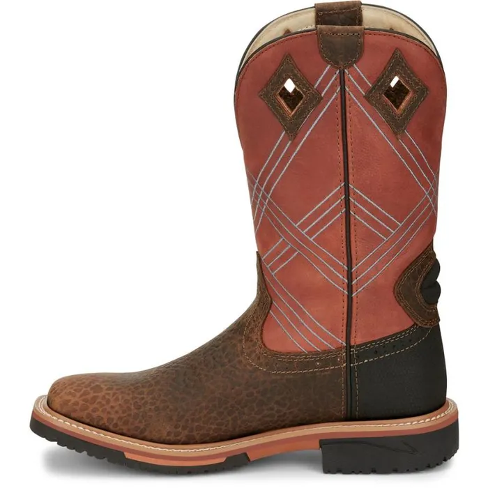 Work Men Justin Boots Dalhart 12034 Nano Composite Toe Waterproof Work Boot Brown