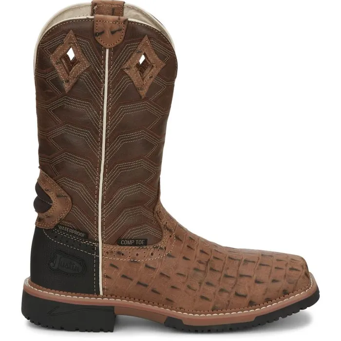 Work Men Justin Boots Derrickman 12034 Waterproof Composite Toe Work Boot Caramel Croc Print 040tan041