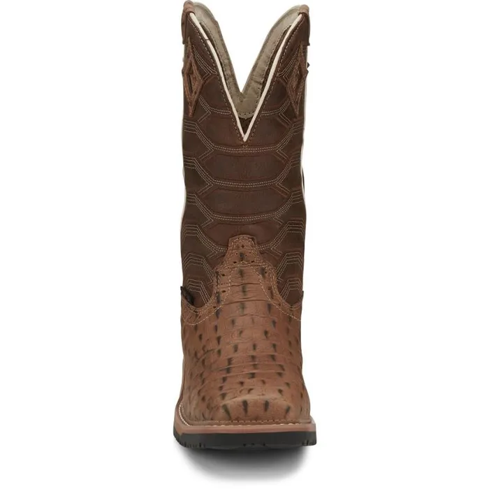 Work Men Justin Boots Derrickman 12034 Waterproof Composite Toe Work Boot Caramel Croc Print 040tan041