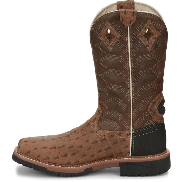 Work Men Justin Boots Derrickman 12034 Waterproof Composite Toe Work Boot Caramel Croc Print 040tan041