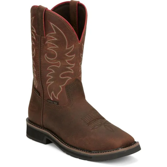 Work Men Justin Boots Driller II 11034 Steel Toe Waterproof Work Boot Pecan Brown 040brown041