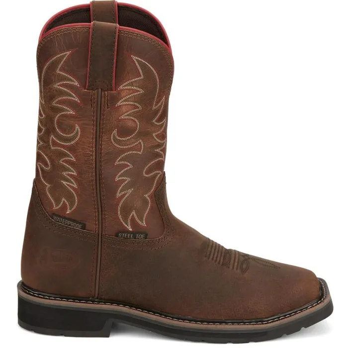 Work Men Justin Boots Driller II 11034 Steel Toe Waterproof Work Boot Pecan Brown 040brown041