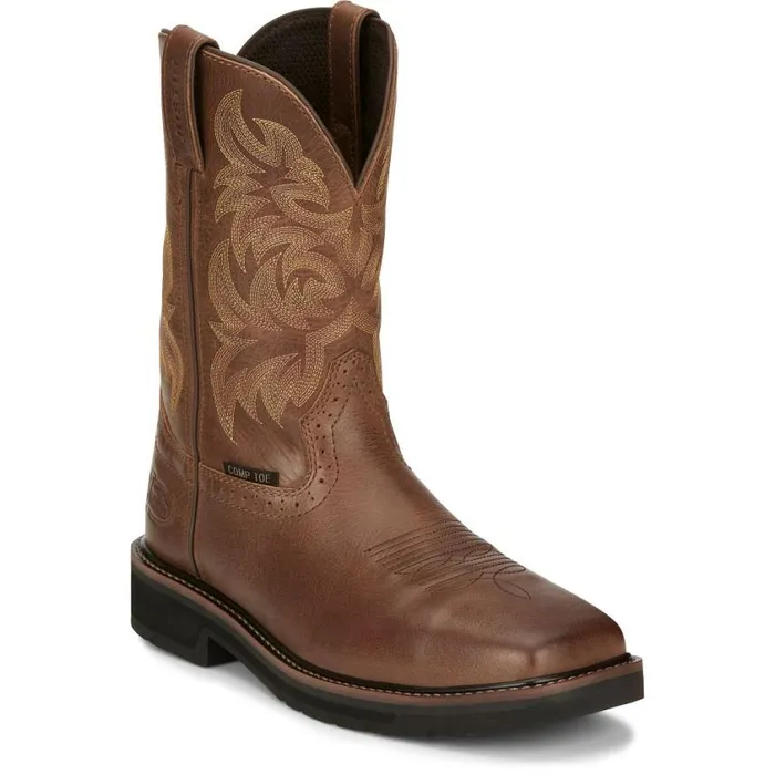 Work Men Justin Boots Handler 11034 Composite Toe Work Boot Brown