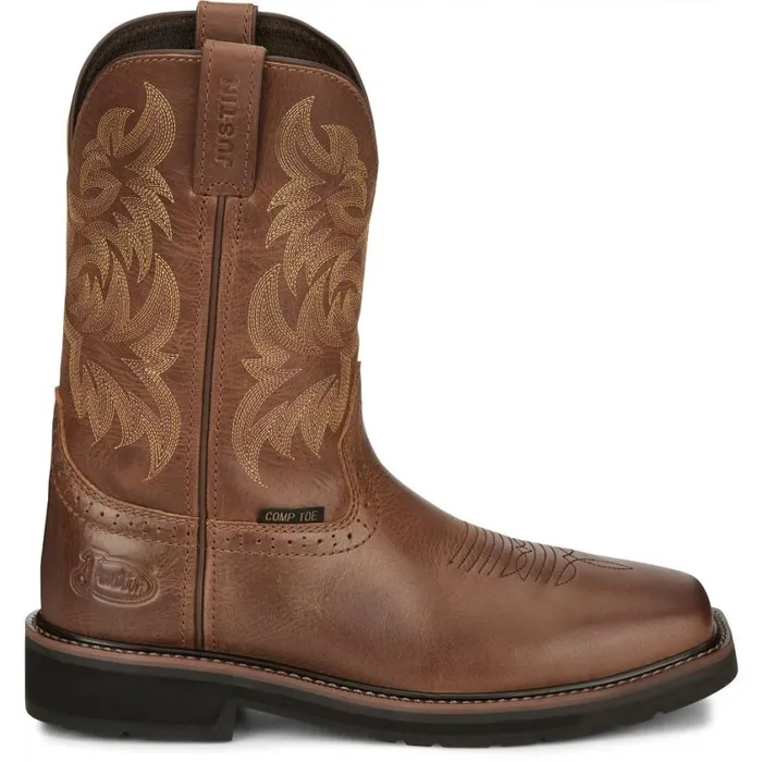 Work Men Justin Boots Handler 11034 Composite Toe Work Boot Brown