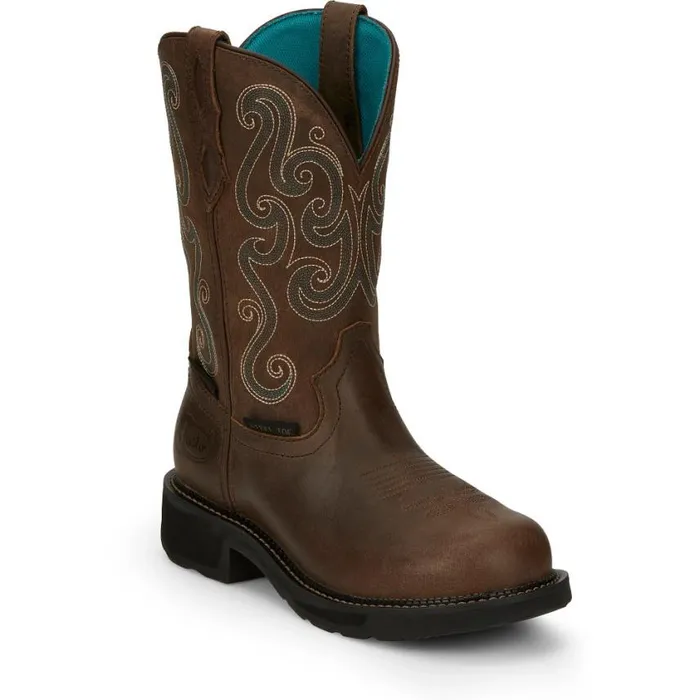 Work Women Justin Boots Tasha 11034 Steel Toe Waterproof Work Boot Brown