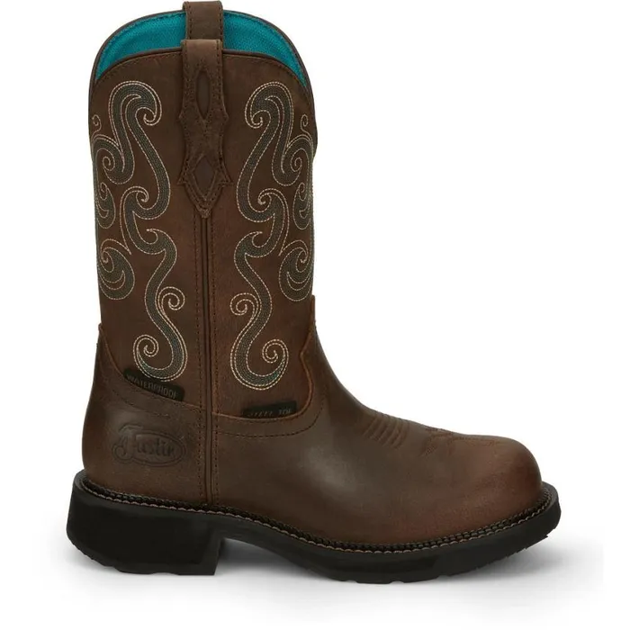 Work Women Justin Boots Tasha 11034 Steel Toe Waterproof Work Boot Brown
