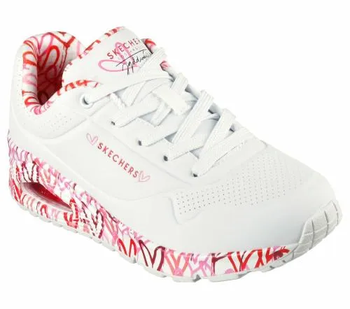 X JGoldcrown Uno 8211 Loving Love White Red Pink Women SKECHERS Lace Up
