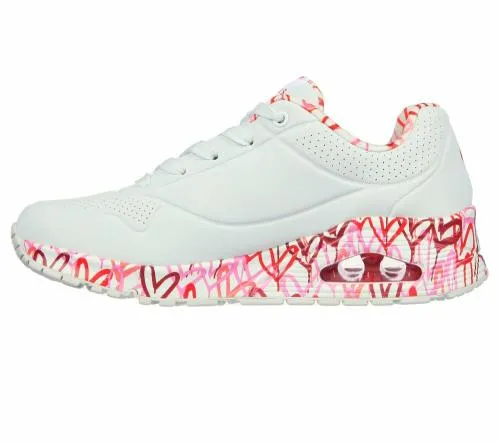 X JGoldcrown Uno 8211 Loving Love White Red Pink Women SKECHERS Lace Up