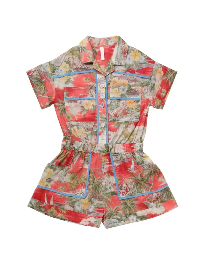Zimmermann Clothing Alight Pocket Detail Playsuit Red Palm 8211 Kids
