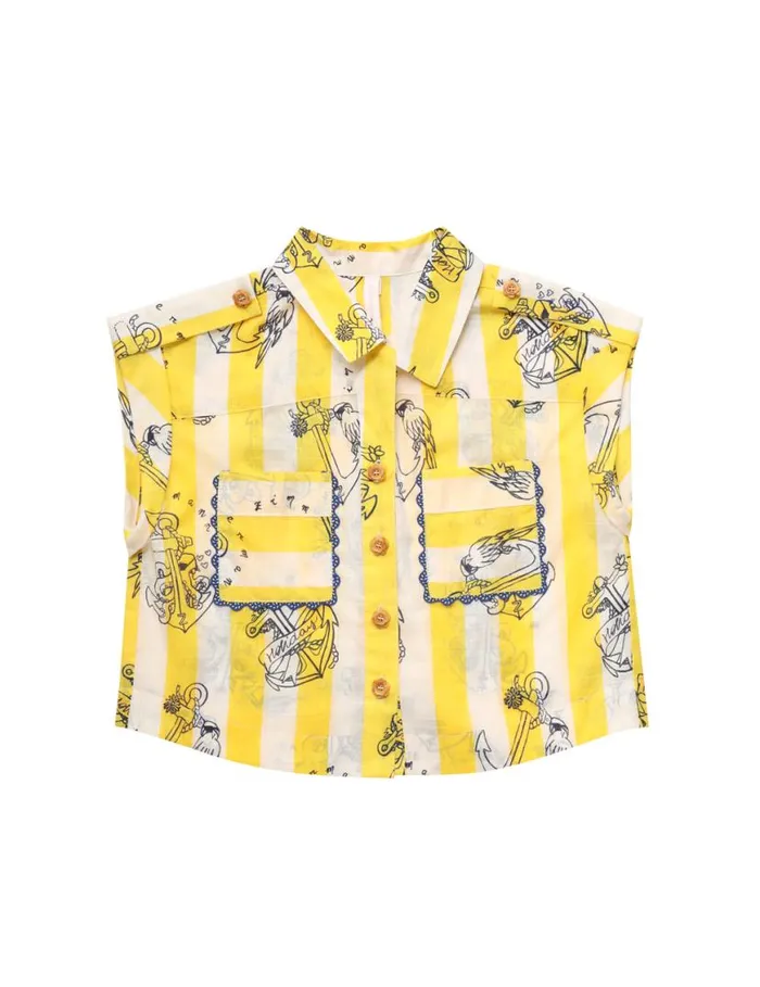 Zimmermann Clothing Alight Pocket Shirt Yellowcream Stripe 8211 Kids
