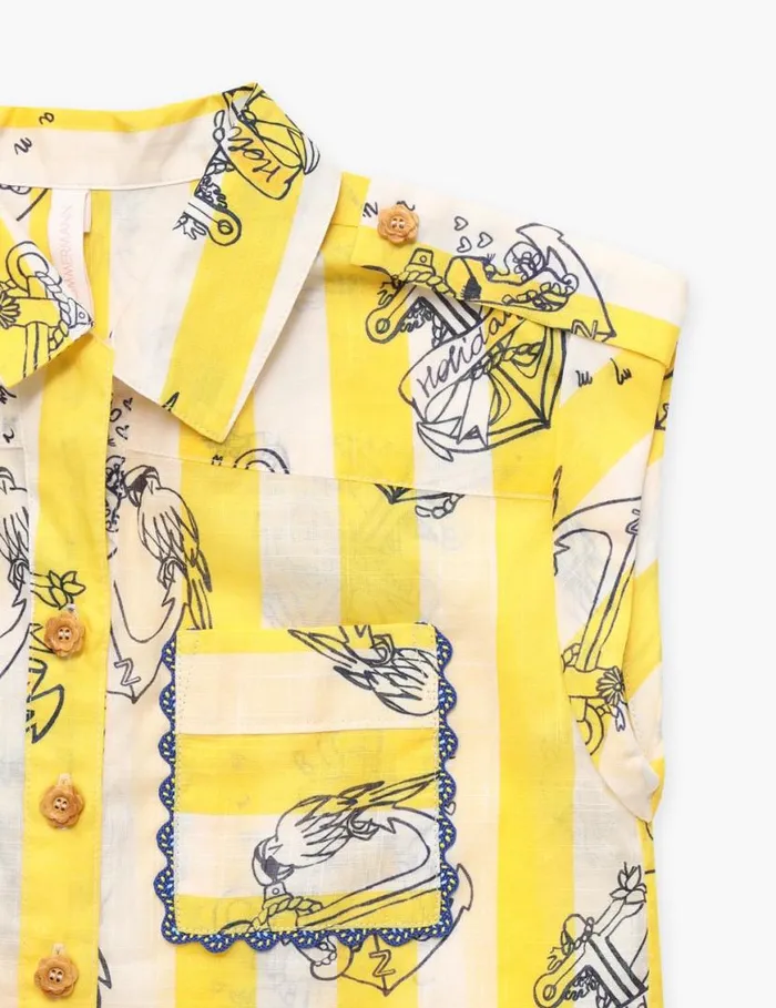 Zimmermann Clothing Alight Pocket Shirt Yellowcream Stripe 8211 Kids
