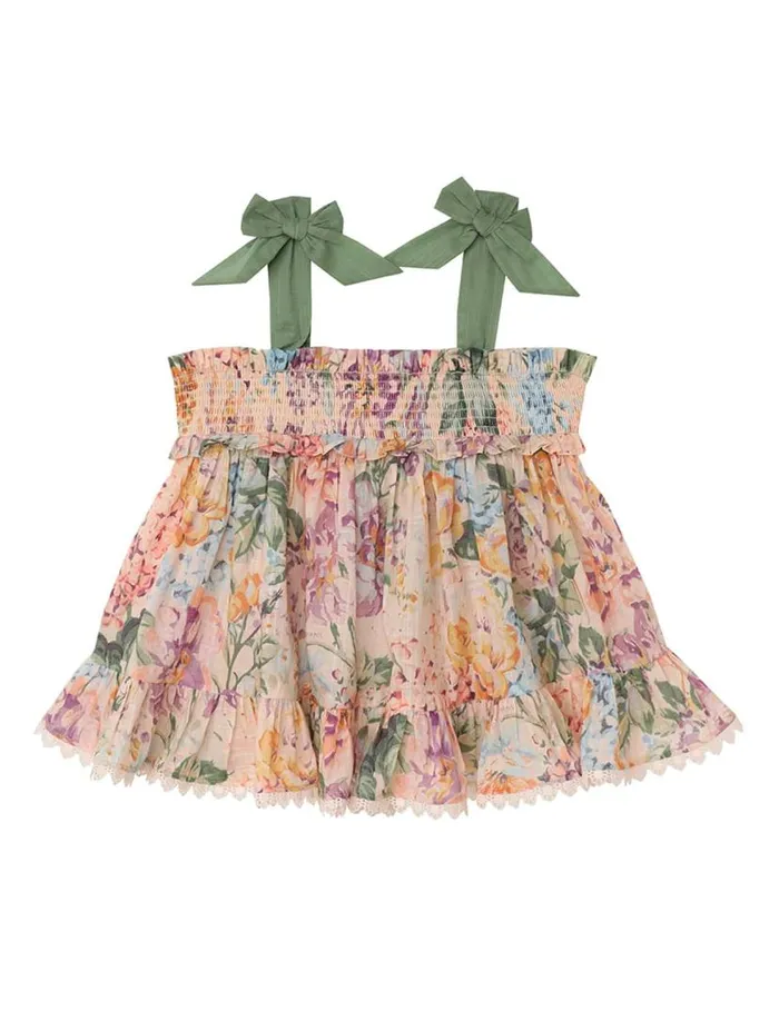 Zimmermann Clothing Halliday Shirred Top Multi Watercolour Floral 8211 Kids