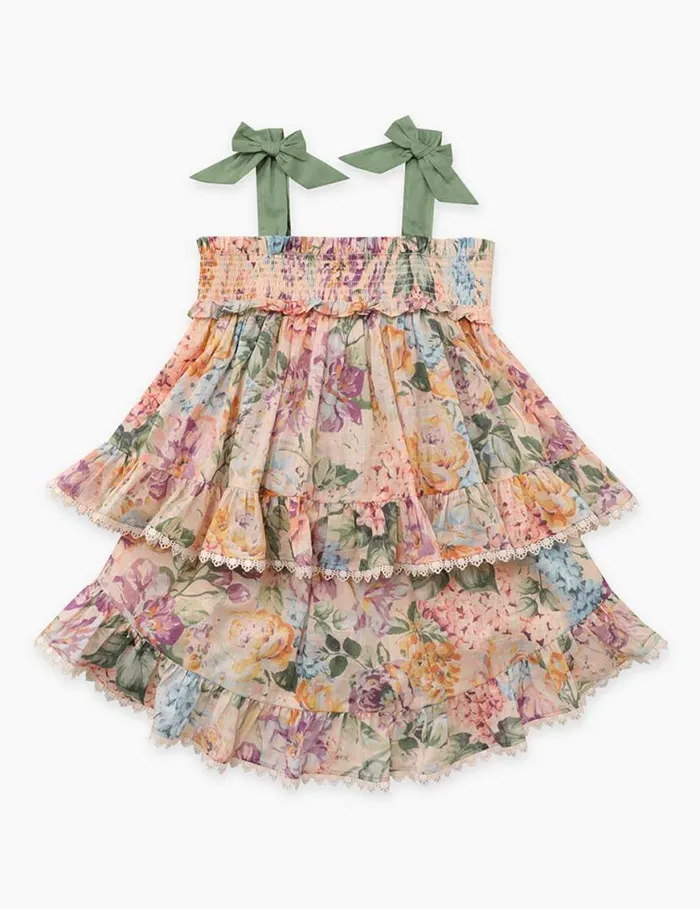 Zimmermann Clothing Halliday Shirred Top Multi Watercolour Floral 8211 Kids