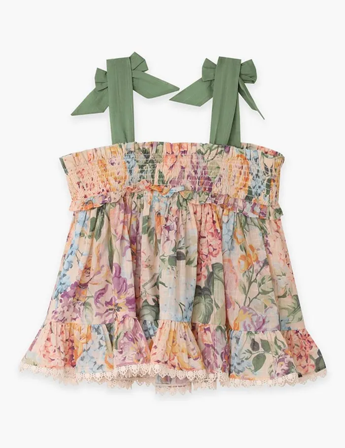Zimmermann Clothing Halliday Shirred Top Multi Watercolour Floral 8211 Kids