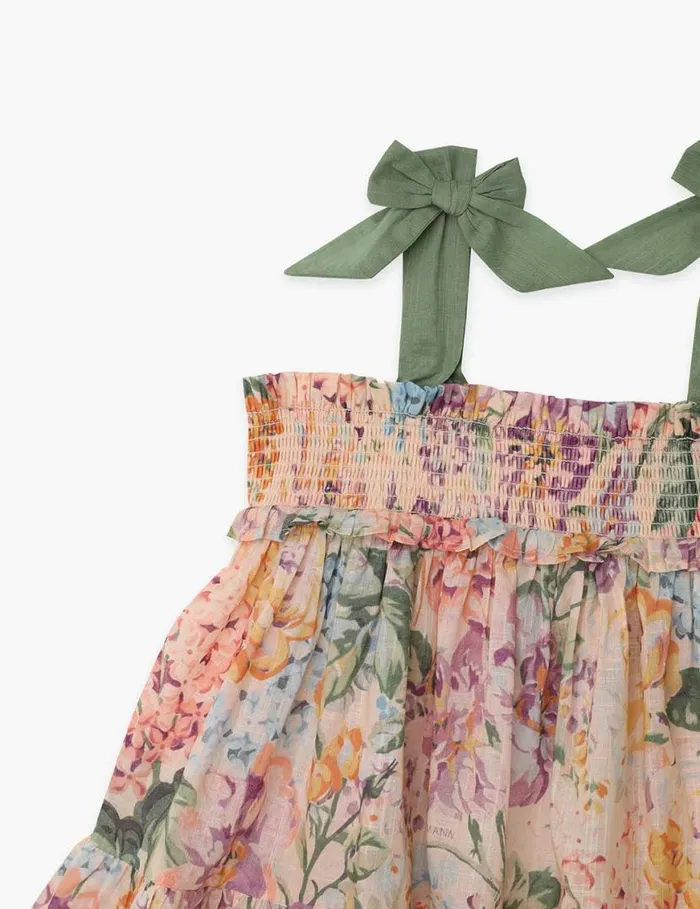 Zimmermann Clothing Halliday Shirred Top Multi Watercolour Floral 8211 Kids