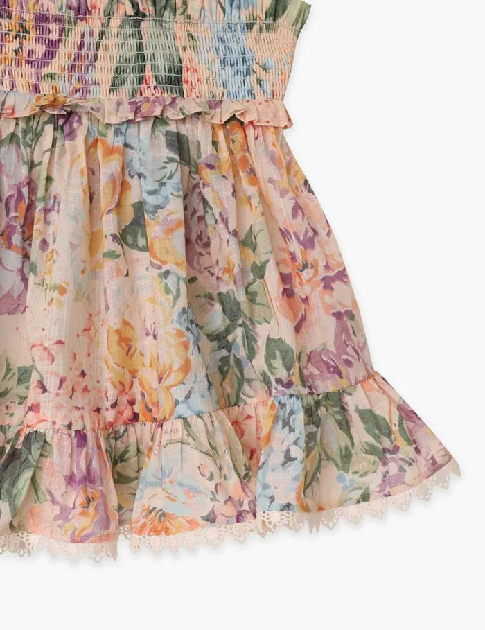 Zimmermann Clothing Halliday Shirred Top Multi Watercolour Floral 8211 Kids
