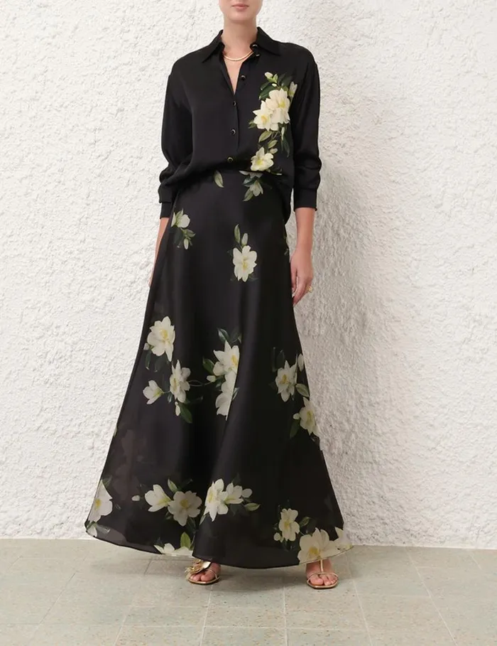 Zimmermann Clothing Harmony Flare Skirt Black Magnolia 8211 Women