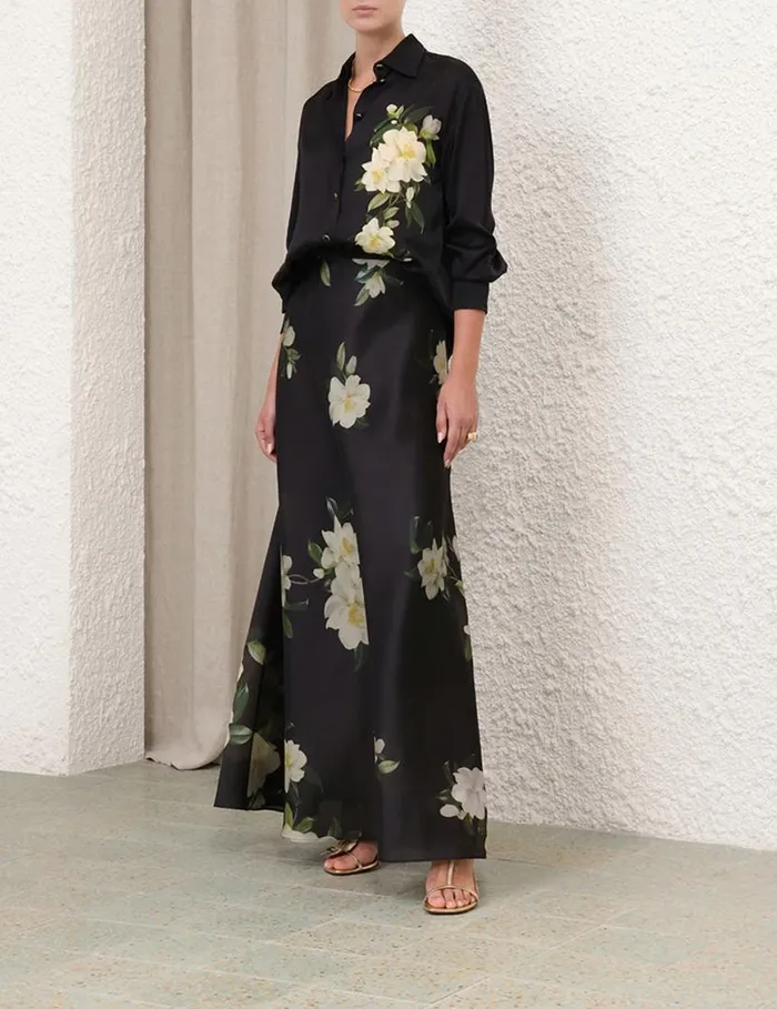 Zimmermann Clothing Harmony Flare Skirt Black Magnolia 8211 Women