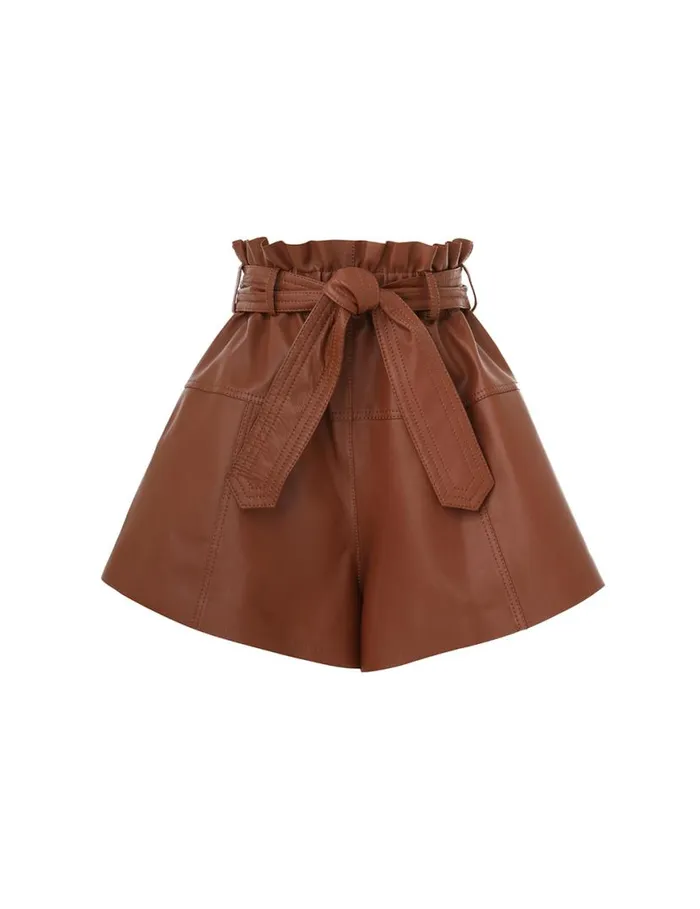 Zimmermann Clothing Harmony Leather Short Toffee 8211 Women