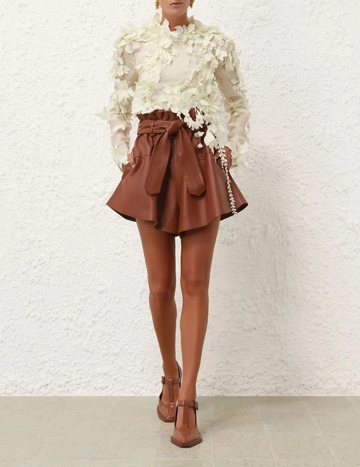 Zimmermann Clothing Harmony Leather Short Toffee 8211 Women