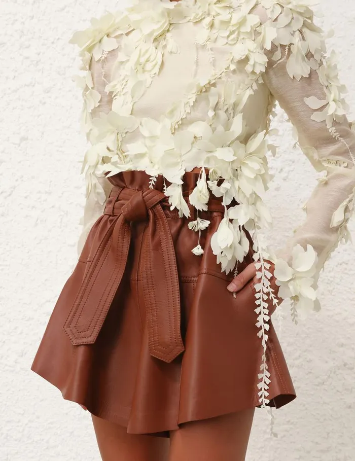 Zimmermann Clothing Harmony Leather Short Toffee 8211 Women