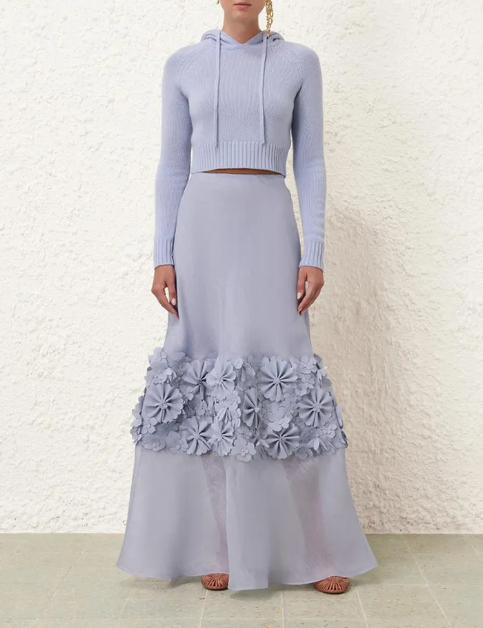 Zimmermann Clothing Natura Applique Flower Skirt Lilac Blue 8211 Women