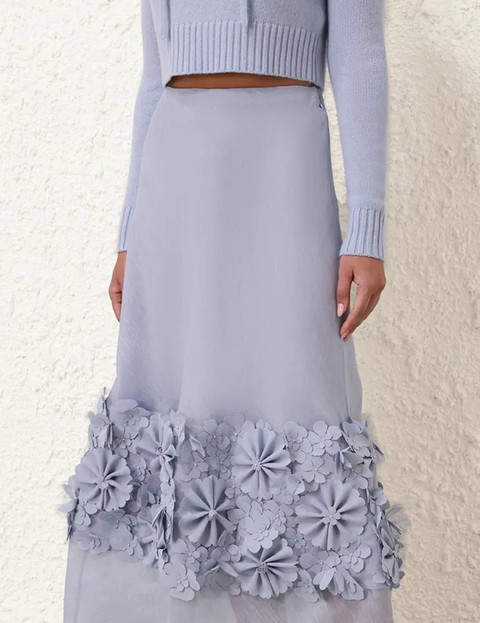 Zimmermann Clothing Natura Applique Flower Skirt Lilac Blue 8211 Women
