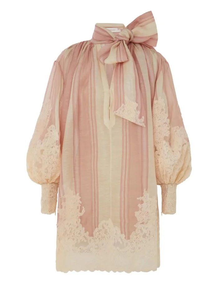 Zimmermann Clothing Natura Lace Edge Tie Mini Pinkcream Stripe 8211 Women