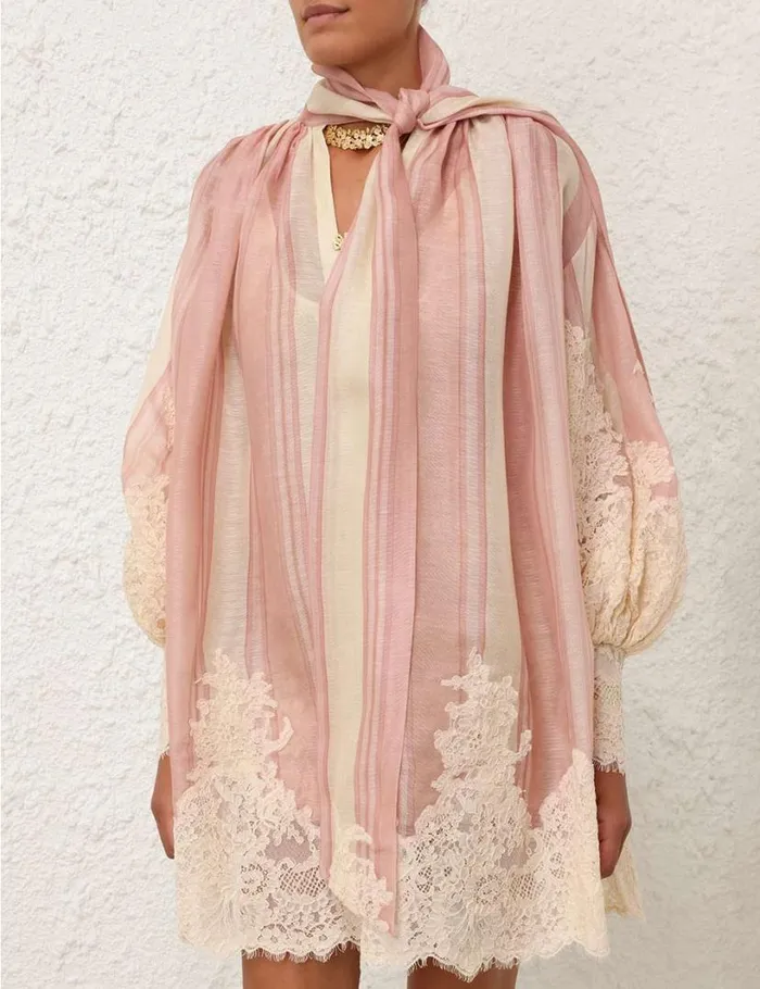 Zimmermann Clothing Natura Lace Edge Tie Mini Pinkcream Stripe 8211 Women