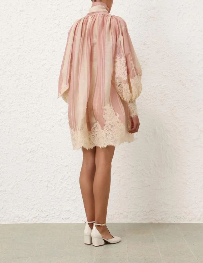 Zimmermann Clothing Natura Lace Edge Tie Mini Pinkcream Stripe 8211 Women