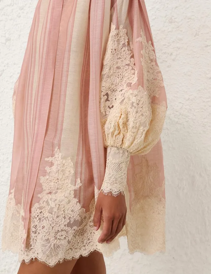 Zimmermann Clothing Natura Lace Edge Tie Mini Pinkcream Stripe 8211 Women