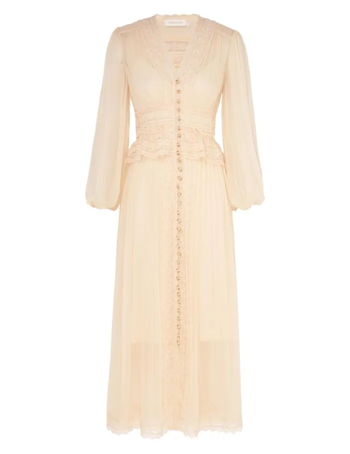 Zimmermann Clothing Natura V Neck Button Midi Buff 8211 Women