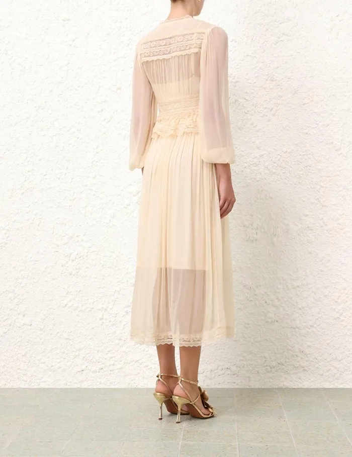 Zimmermann Clothing Natura V Neck Button Midi Buff 8211 Women
