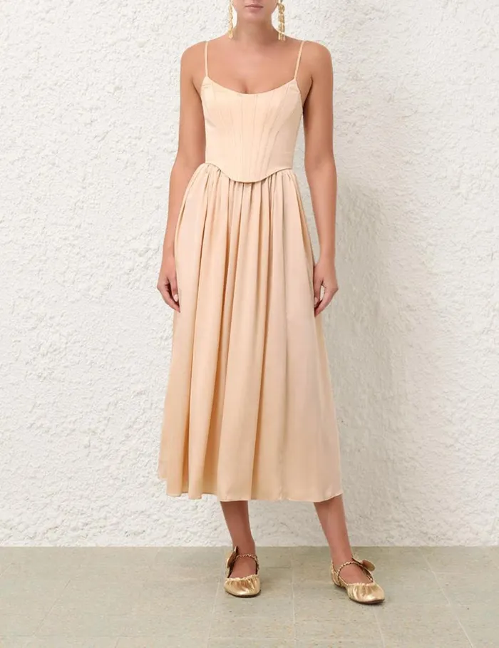 Zimmermann Clothing Silk Corset Dress Sand 8211 Women