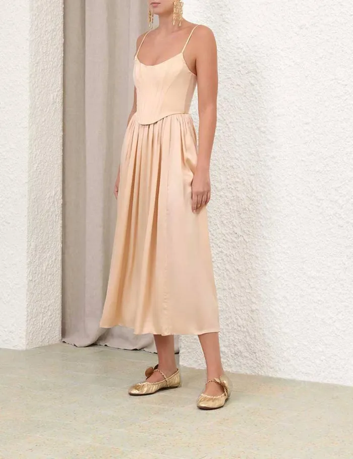 Zimmermann Clothing Silk Corset Dress Sand 8211 Women