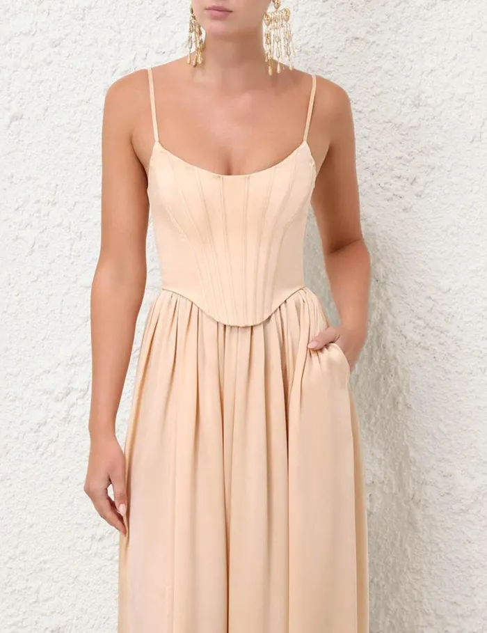 Zimmermann Clothing Silk Corset Dress Sand 8211 Women