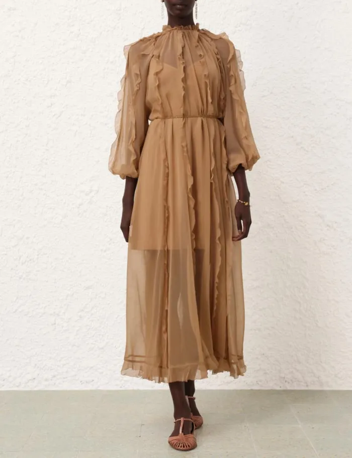 Zimmermann Clothing Tranquillity Billow Midi Tan 8211 Women