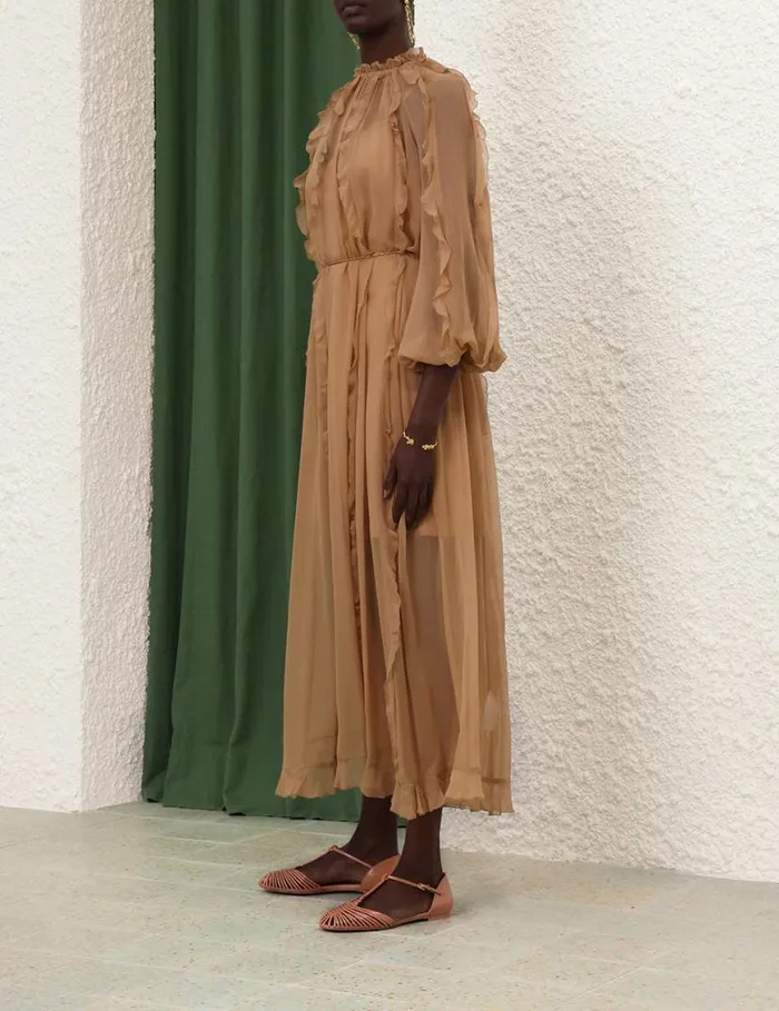 Zimmermann Clothing Tranquillity Billow Midi Tan 8211 Women