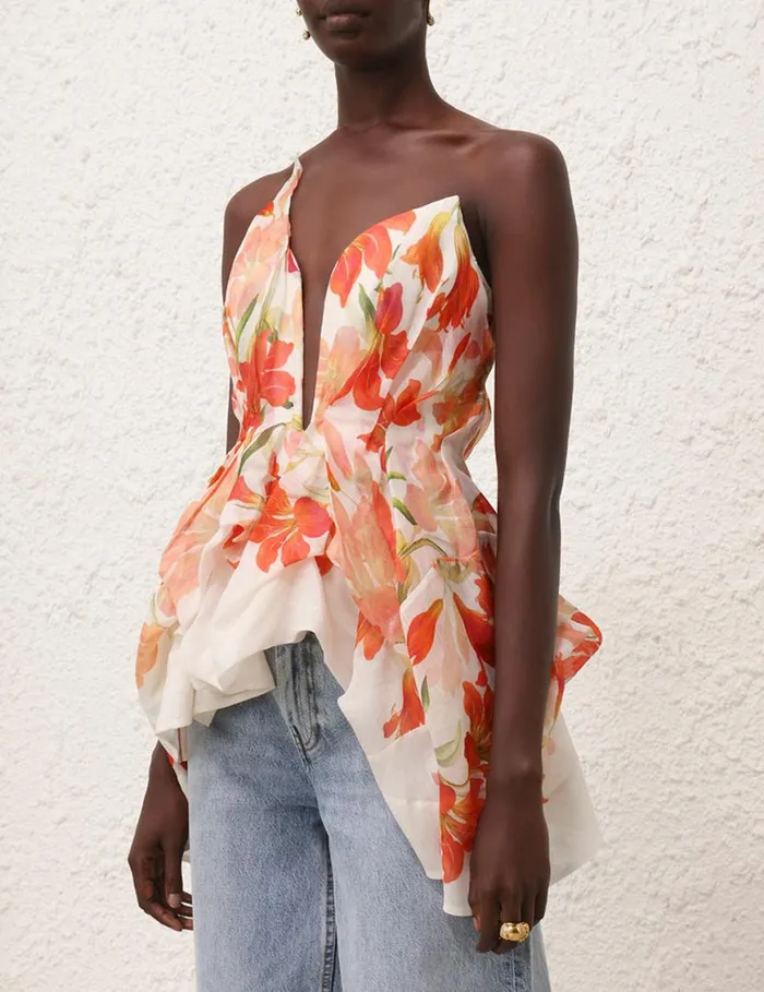 Zimmermann Clothing Tranquillity Draped Bodice Red Lily 8211 Women