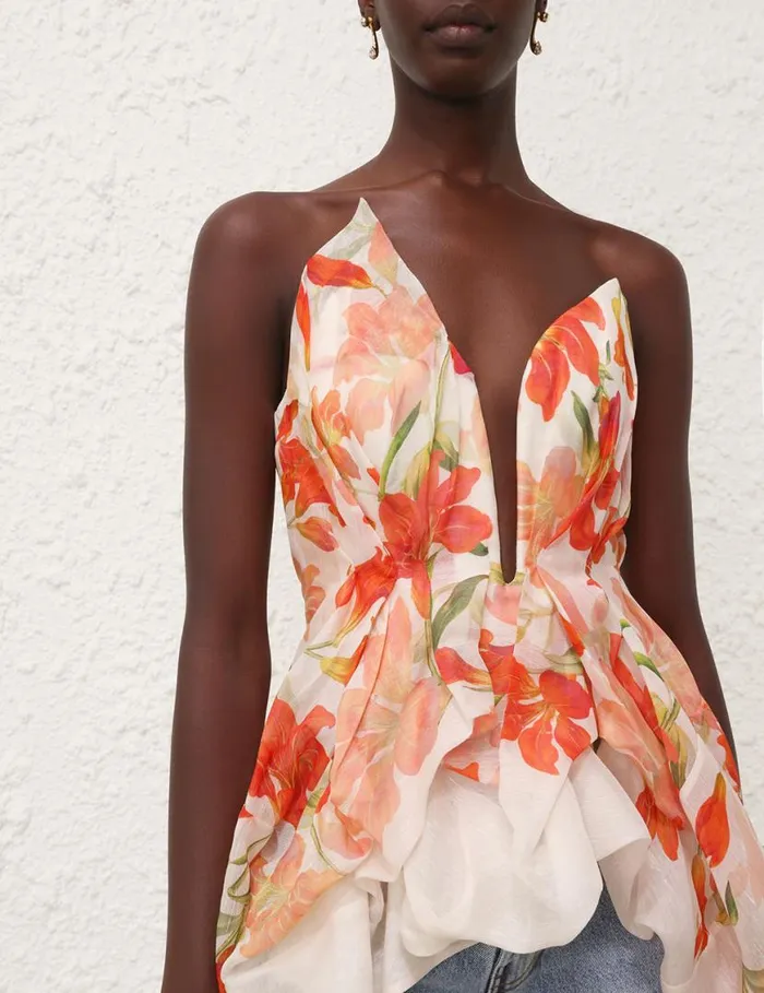 Zimmermann Clothing Tranquillity Draped Bodice Red Lily 8211 Women