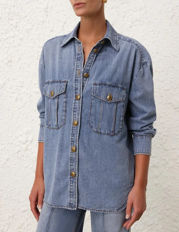 Zimmermann Denim Denim Oversize Shirt Poseidon Blue 8211 Women