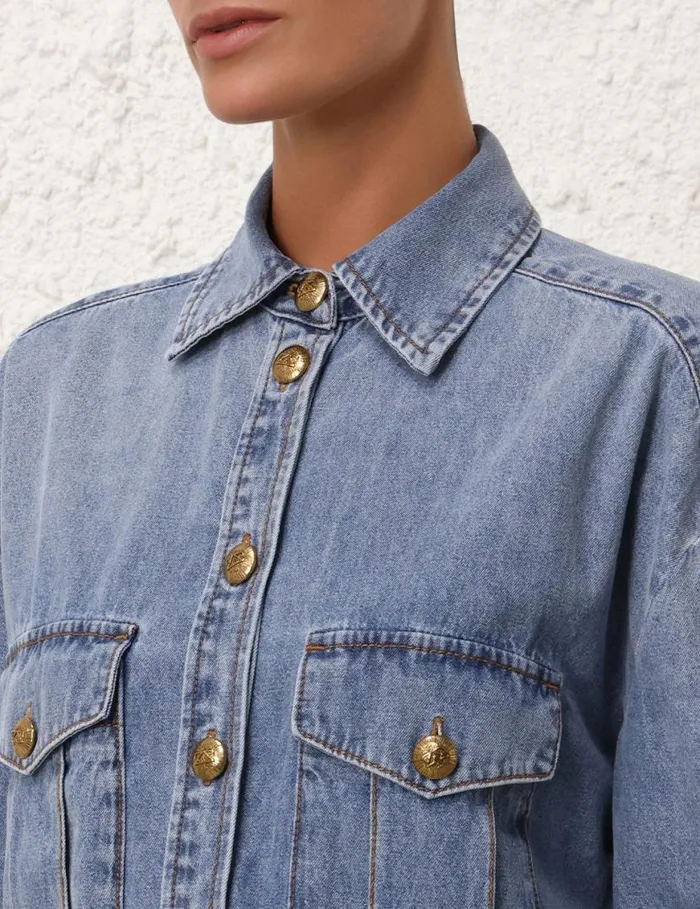 Zimmermann Denim Denim Oversize Shirt Poseidon Blue 8211 Women
