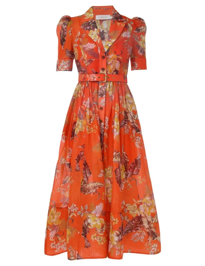 Zimmermann Dresses Matchmaker Midi Shirt Dress Red Tropical Floral 8211 Women