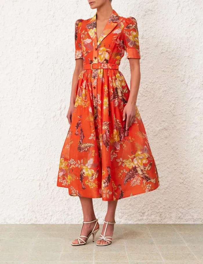 Zimmermann Dresses Matchmaker Midi Shirt Dress Red Tropical Floral 8211 Women