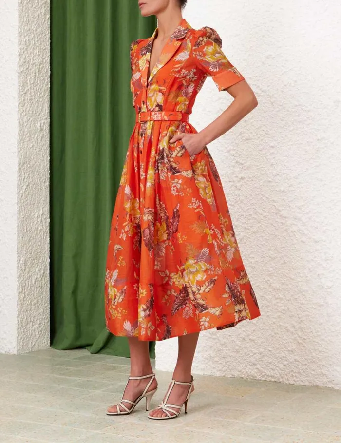 Zimmermann Dresses Matchmaker Midi Shirt Dress Red Tropical Floral 8211 Women