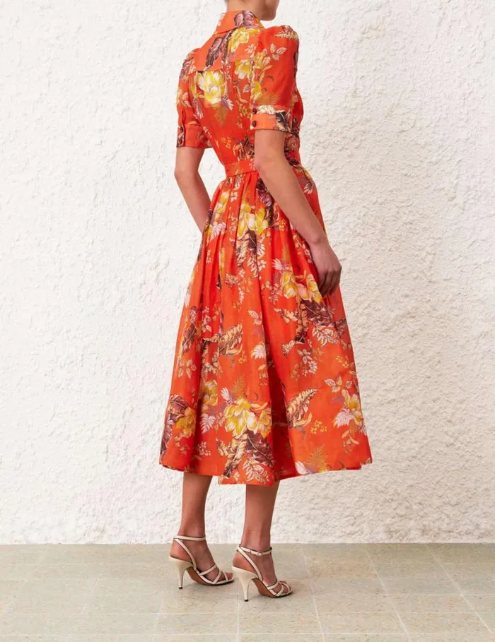 Zimmermann Dresses Matchmaker Midi Shirt Dress Red Tropical Floral 8211 Women