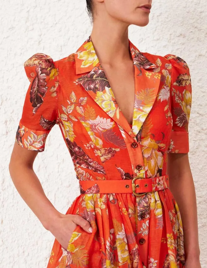 Zimmermann Dresses Matchmaker Midi Shirt Dress Red Tropical Floral 8211 Women