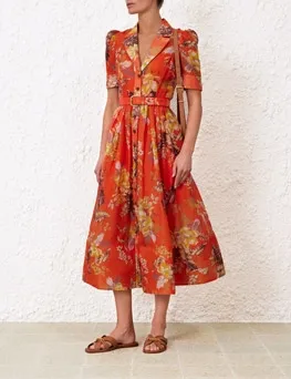 Zimmermann Dresses Matchmaker Midi Shirt Dress Red Tropical Floral 8211 Women