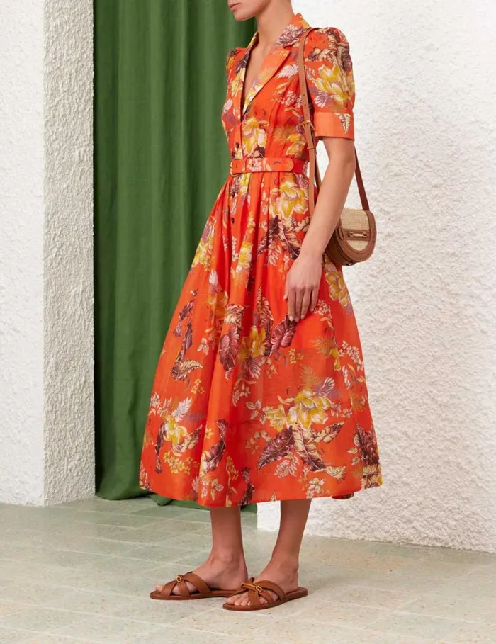 Zimmermann Dresses Matchmaker Midi Shirt Dress Red Tropical Floral 8211 Women