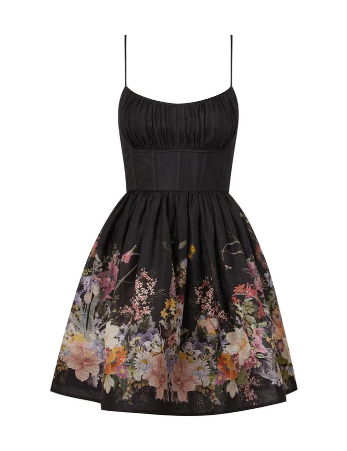 Zimmermann Dresses Natura Ruched Mini Dress Black Wild Flowers 8211 Women